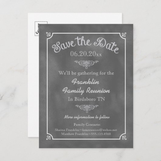Chalkboardファミリ懇親会またはパーティー保存日付 案内ポストカード (正面/裏面)