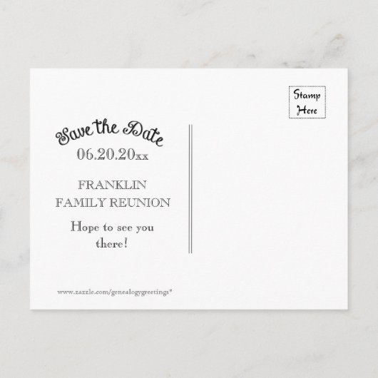 Chalkboardファミリ懇親会またはパーティー保存日付 案内ポストカード (裏面)