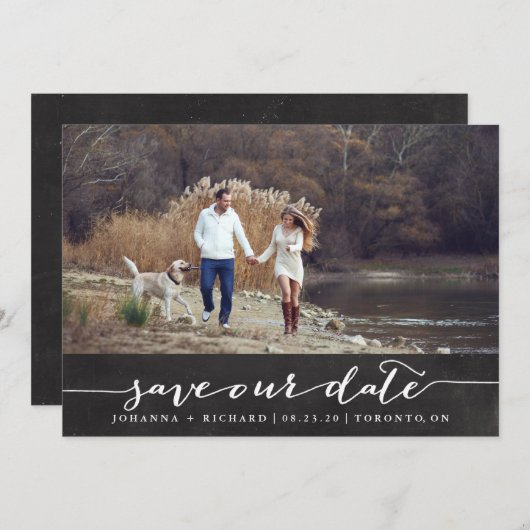 Chalkboardフェイク手書きスクリプト日付を保存 セーブザデート (正面/裏面)