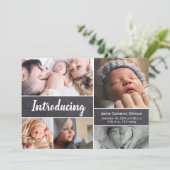 Chalkboardフォトコラージュ男の赤ちゃん紹介 案内状 (スタンド正面)