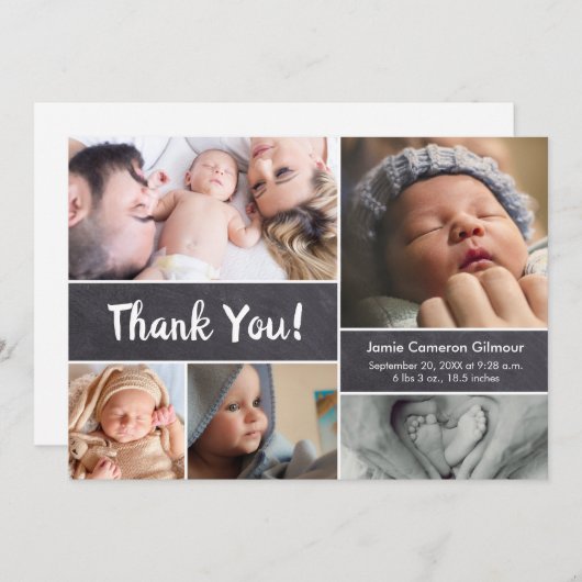 Chalkboardフォトコラージュ赤ちゃんシャワーありがとう サンキューカード (正面/裏面)