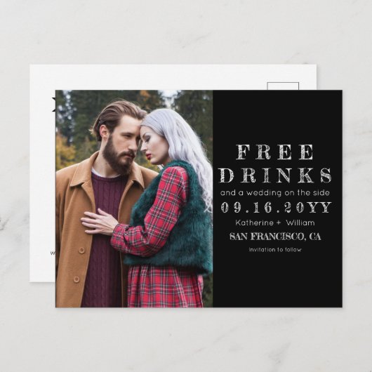 Chalkboardフリー飲み結婚物の写真日付を保存 案内ポストカード (正面/裏面)