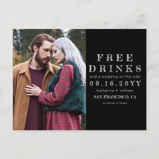 Chalkboardフリー飲み結婚物の写真日付を保存 案内ポストカード (正面)