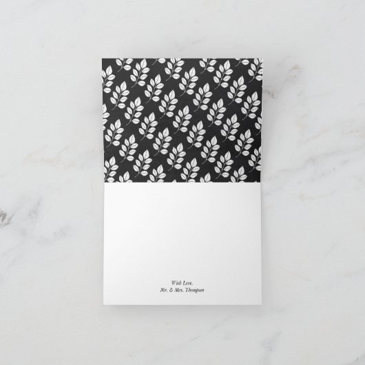 Chalkboardフローラリーフ結婚の感謝 サンキューカード (内部)