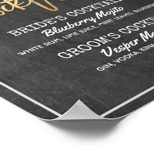 Chalkboardフローラ結婚のシグネチャードリンクメニュー ポスター (角)