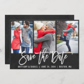 Chalkboardブラシスクリプト3 Photo日付カードを保存 招待状 (正面/裏面)