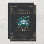 Chalkboardブラック&金ゴールドジャック – O'ランタンハロウィーン 招待状 (正面/裏面)