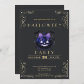 Chalkboardブラック&金ゴールドジャック – O'ランタンハロウィーン 招待状 (正面/裏面)