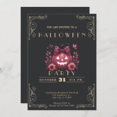 Chalkboardブラック&金ゴールドジャック – O'ランタンハロウィーン 招待状 (正面/裏面)