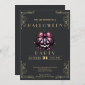 Chalkboardブラック&金ゴールドジャック – O'ランタンハロウィーン 招待状 (正面/裏面)