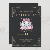 Chalkboardブラック&金ゴールドジャック – O'ランタンハロウィーン 招待状 (正面/裏面)