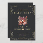 Chalkboardブラック&金ゴールドジャック – O'ランタンハロウィーン 招待状 (正面/裏面)