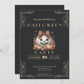 Chalkboardブラック&金ゴールドジャック – O'ランタンハロウィーン 招待状 (正面/裏面)