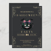 Chalkboardブラック&金ゴールドジャック – O'ランタンハロウィーン 招待状 (正面/裏面)