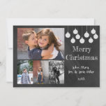 Chalkboardホリデーフォトカード シーズンカード<br><div class="desc">チョークボードデザインとチョークホワイトオーナメントとメリークリスマス。4枚の家族の写真と名前と日付を追加。Family Photography © Storytree Studios，スタンフォード，カリフォルニア</div>
