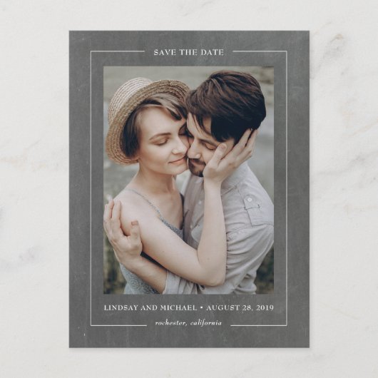 Chalkboardミニマルエレガント写真の日付を保存 案内ポストカード (正面)