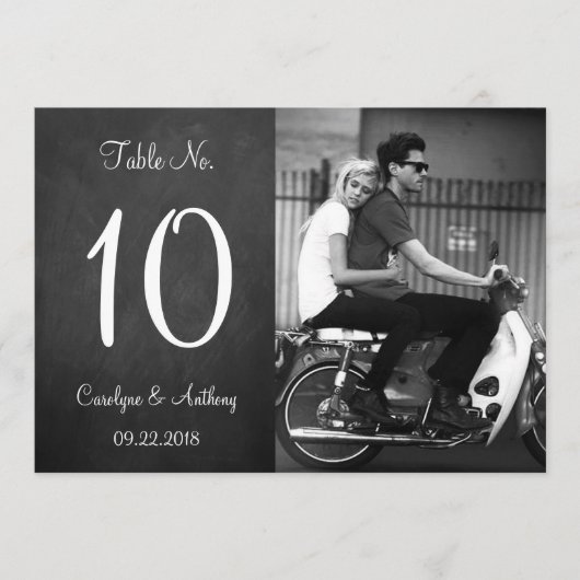 Chalkboardモダン写真のテー結婚ブル番号カード 招待状 (正面)