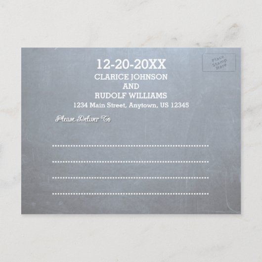 Chalkboardライ数々のト赤い結婚式の日付を保存 案内ポストカード (裏面)