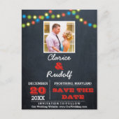 Chalkboardライ数々のト赤い結婚式の日付を保存 案内ポストカード (正面)