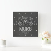 Chalkboardリーフ素朴ハートスクリプトタイポグラフィ スクエア壁時計 (ホーム)