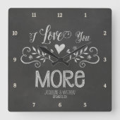 Chalkboardリーフ素朴ハートスクリプトタイポグラフィ スクエア壁時計 (正面)