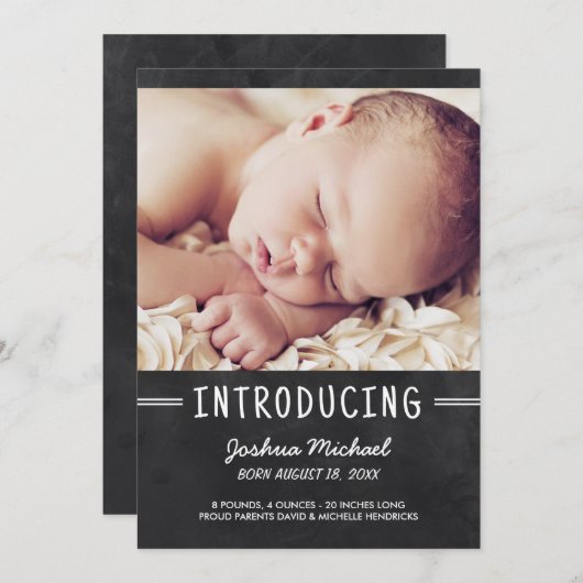 Chalkboardレタリング1 – 写真の誕生のお知らせ 案内状 (正面/裏面)