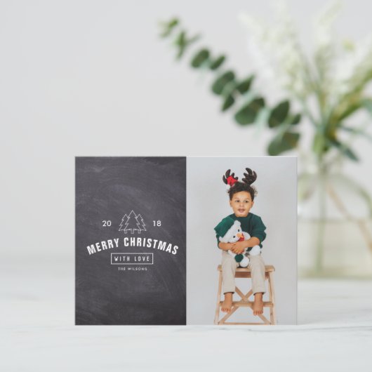 Chalkboardロゴクリスマスホリデーフォトカード シーズンポストカード (スタンド正面)