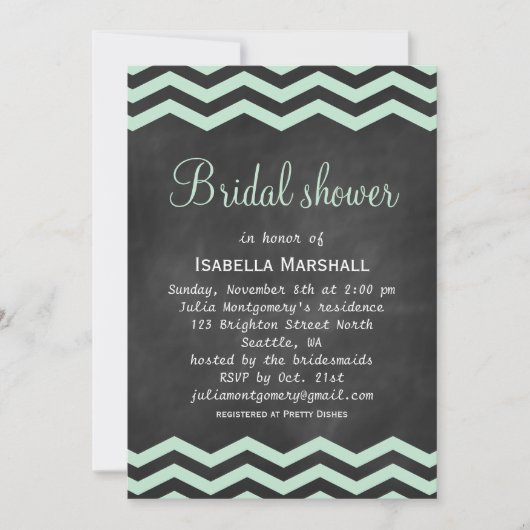 Chalkboard上のシェブロンブライダルシャワー招待状- mint 招待状 (正面)