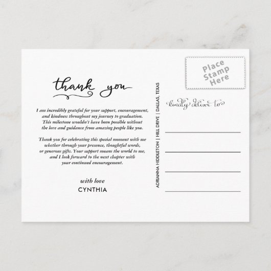 Chalkboard卒業ありがとうスクリプト写真 ポストカード (裏面)