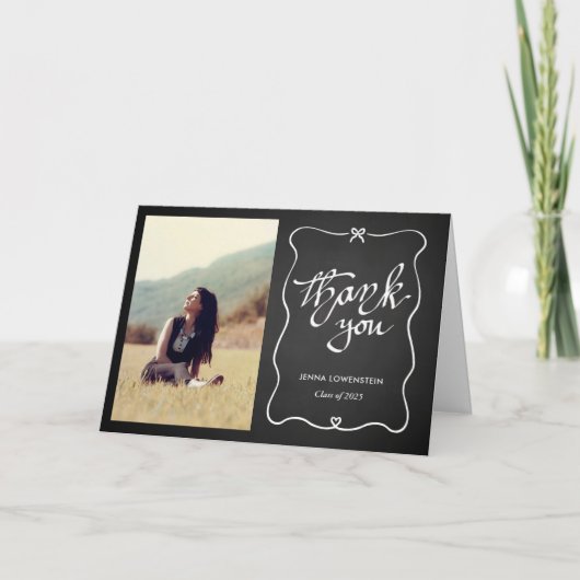 Chalkboard卒業生ありがとう可愛い弓 | フォト サンキューカード (正面)