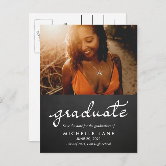 Chalkboard大学院スクリプト日付の写真を保存 案内ポストカード (正面/裏面)