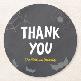 Chalkboard恐ろしい生き物ハロウィーンありがとう ラウンドペーパーコースター