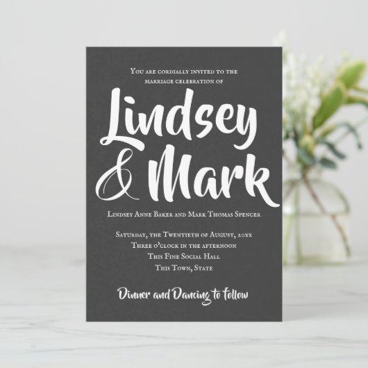 Chalkboard文字のみはっきりしたスクリプ結婚ト 招待状 (スタンド正面)