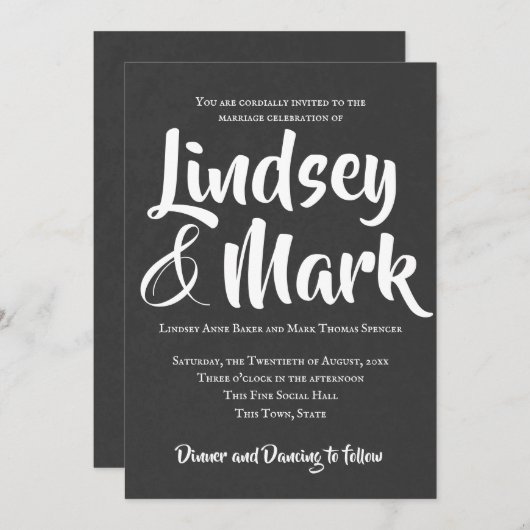 Chalkboard文字のみはっきりしたスクリプ結婚ト 招待状 (正面/裏面)