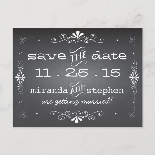 Chalkboard日付のはがきを結婚保存する 案内ポストカード (正面)
