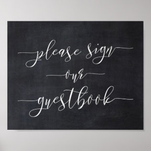 Chalkboard書道結婚のサインOur Guest Book ポスター