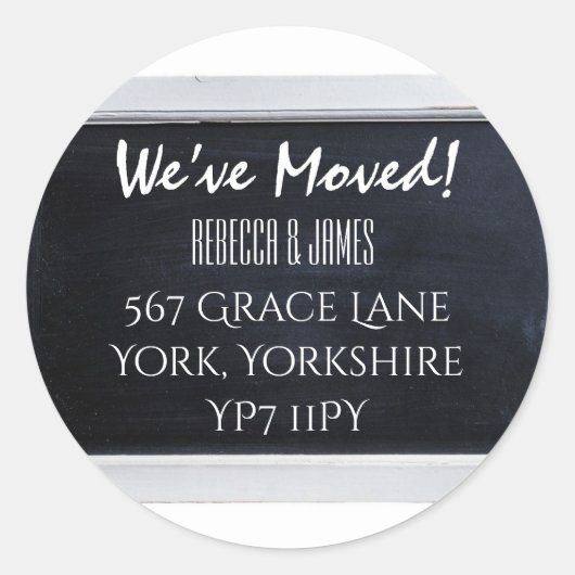 Chalkboard私たちはアドレス発表を移動した ラウンドシール (正面)