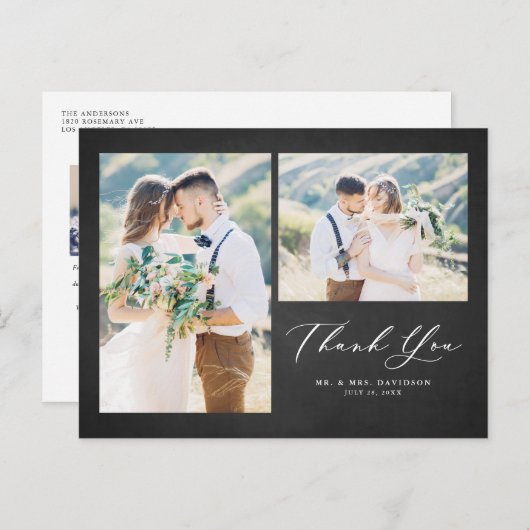 Chalkboard素朴フォトコラージュ結婚の感謝 ポストカード (正面/裏面)