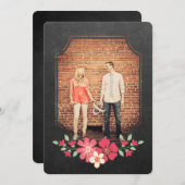 Chalkboard素朴フローラ保存日付タイポグラフィ 招待状 (正面/裏面)