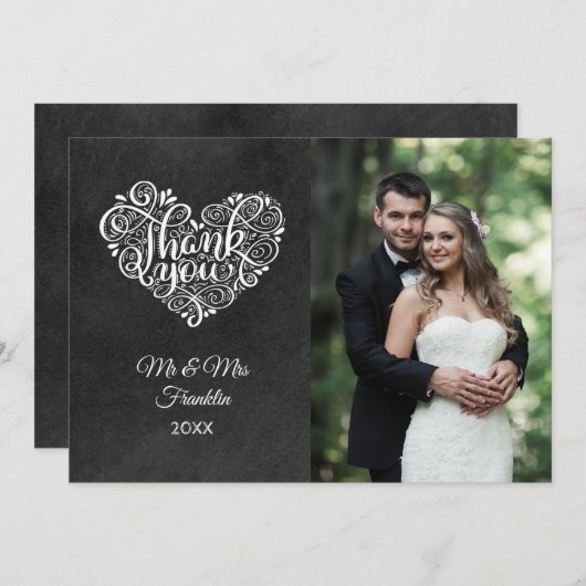 Chalkboard結婚の写真スクリプエレガントトありがとう サンキューカード (正面/裏面)