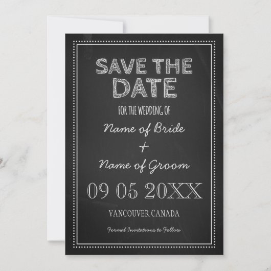 Chalkboard結婚の写真Save the Date Card セーブザデート (正面)