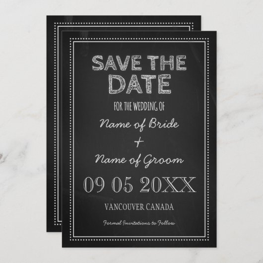 Chalkboard結婚の写真Save the Date Card セーブザデート (正面/裏面)