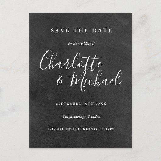 Chalkboard署名結婚式Save the Date Card 案内ポストカード (正面)
