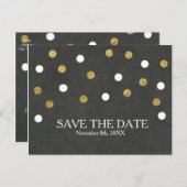 Chalkboard金ゴールドと白紙吹雪日付の保存 案内ポストカード (正面/裏面)