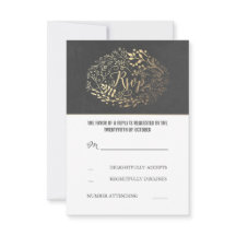Chalkboard金ゴールドフローラ結婚式RSVPカード