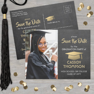 Chalkboard金ゴールド卒業写真Save the Date ポストカード