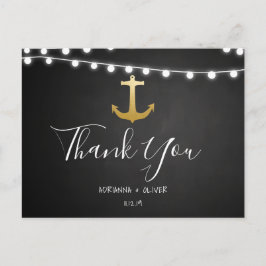Chalkboard金フェイク箔いかり結婚の感謝 ポストカード