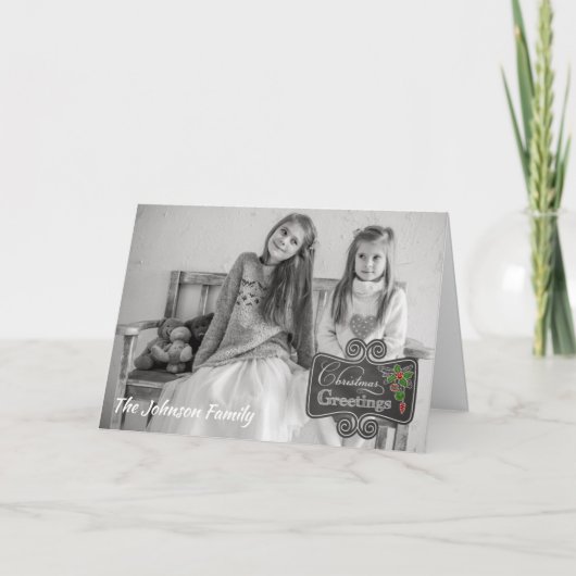 Chalkboard – クリスマスの挨拶カスタムの写真/名前 シーズンカード (正面)