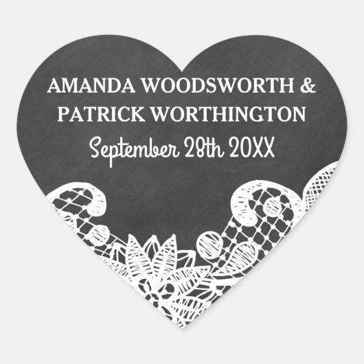 Chalkboard +レースカントリー素朴結婚式の引き出物 ハートシール (正面)