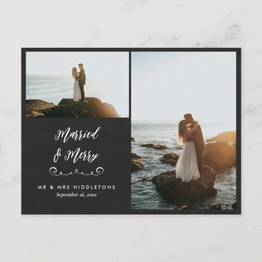 Chalkboard & 結婚したメリー |クリスマスフォト ポストカード (正面)